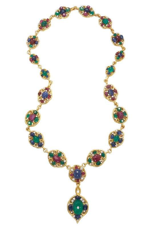Sapphire Ruby Diamond Arabesque Necklace-YELLOW GOLD-JEWELRYFINE JEWELNECKLACE O-DAVID WEBB