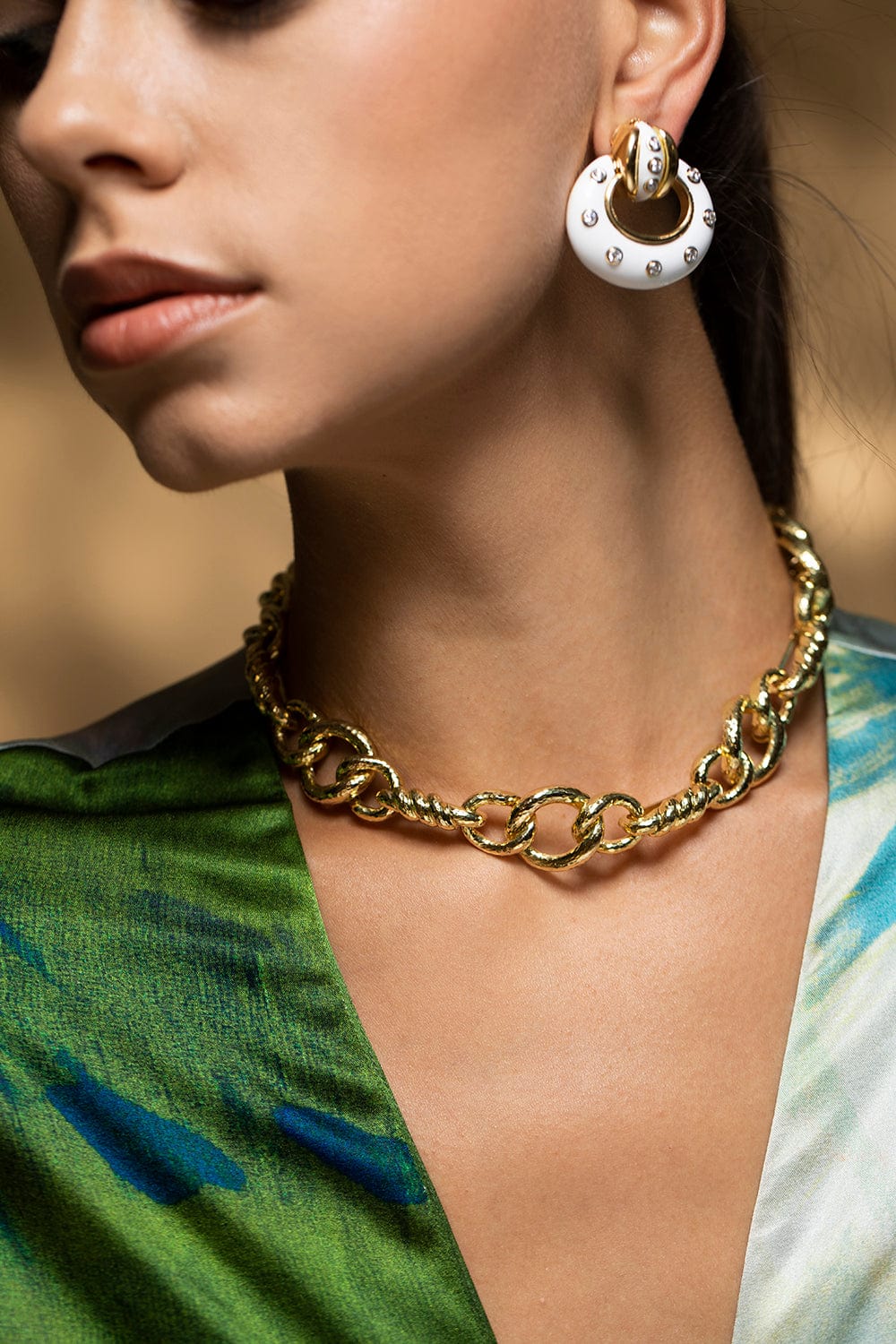 DAVID WEBB-Triple Round Link Necklace-YELLOW GOLD