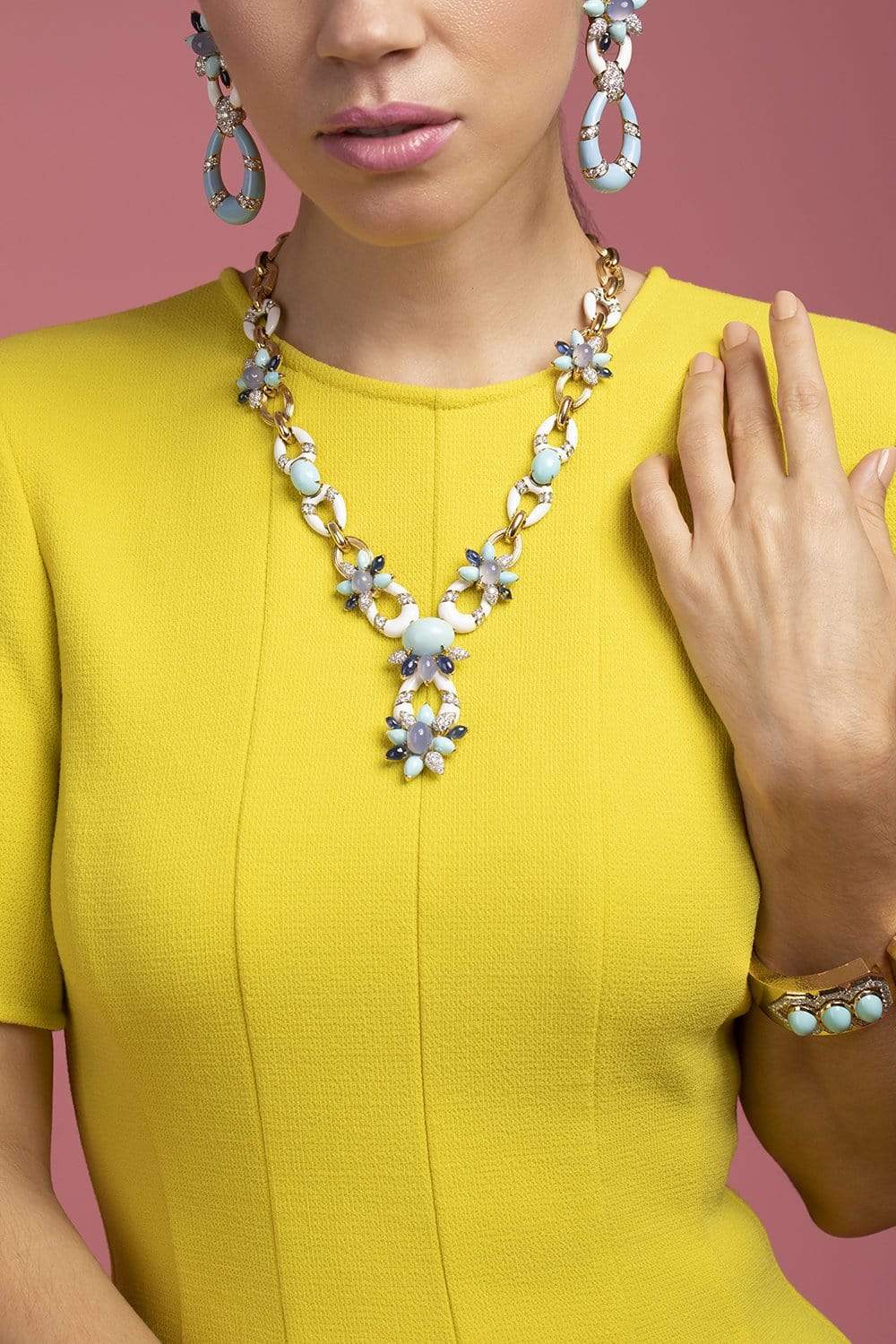 DAVID WEBB-Turquoise Asheville Necklace-YELLOW GOLD