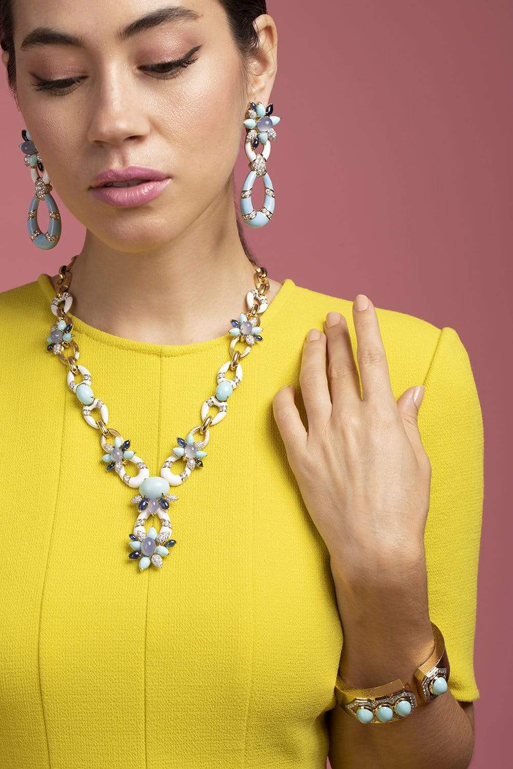 DAVID WEBB-Turquoise Asheville Necklace-YELLOW GOLD