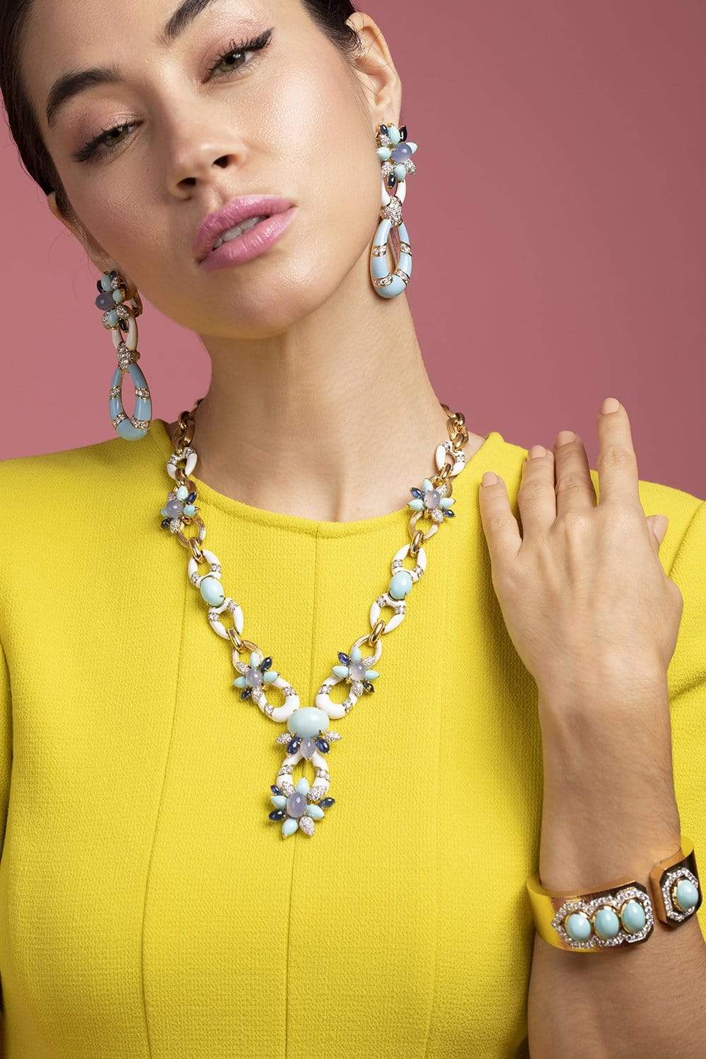 DAVID WEBB-Turquoise Asheville Necklace-YELLOW GOLD