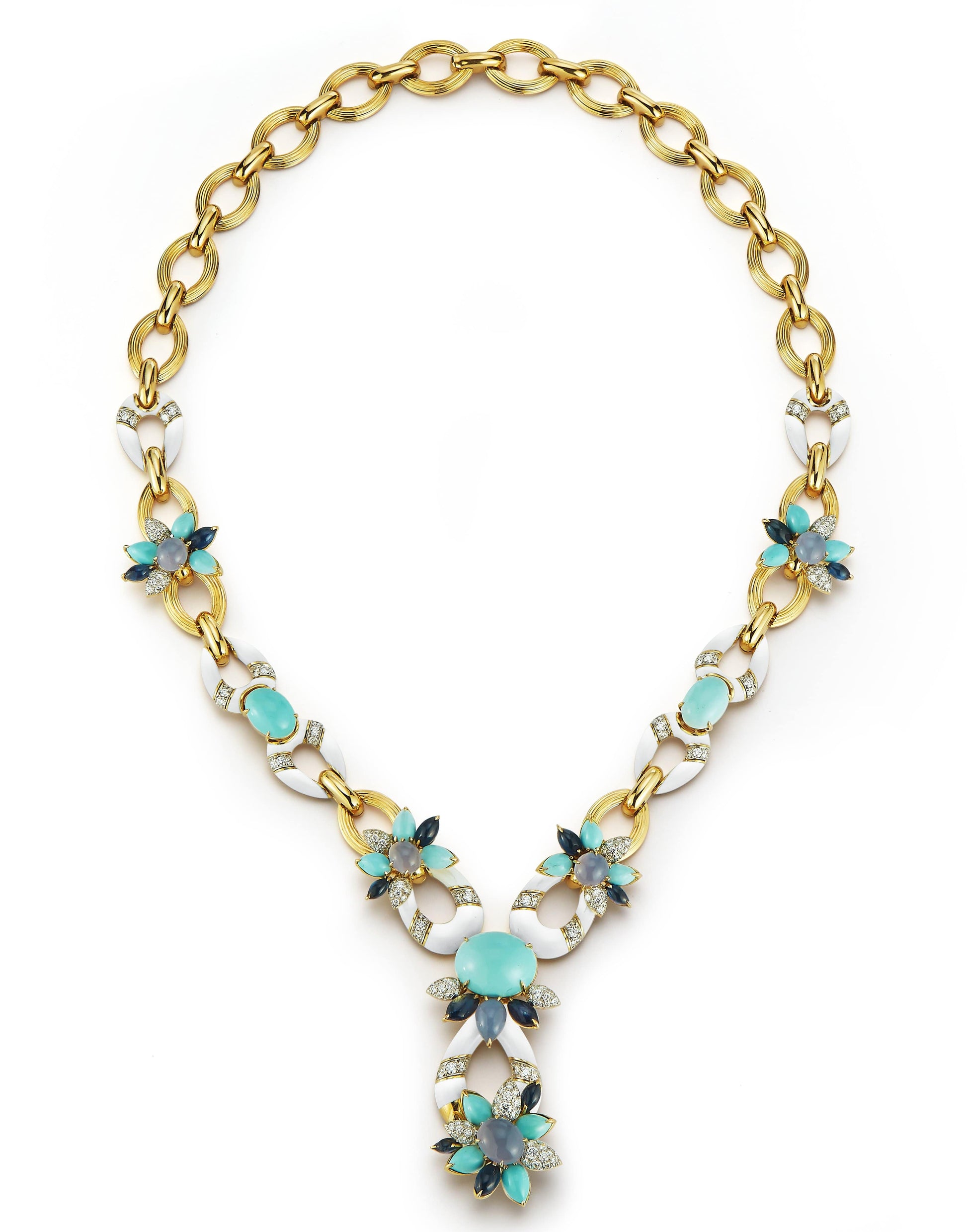 DAVID WEBB-Turquoise Asheville Necklace-YELLOW GOLD