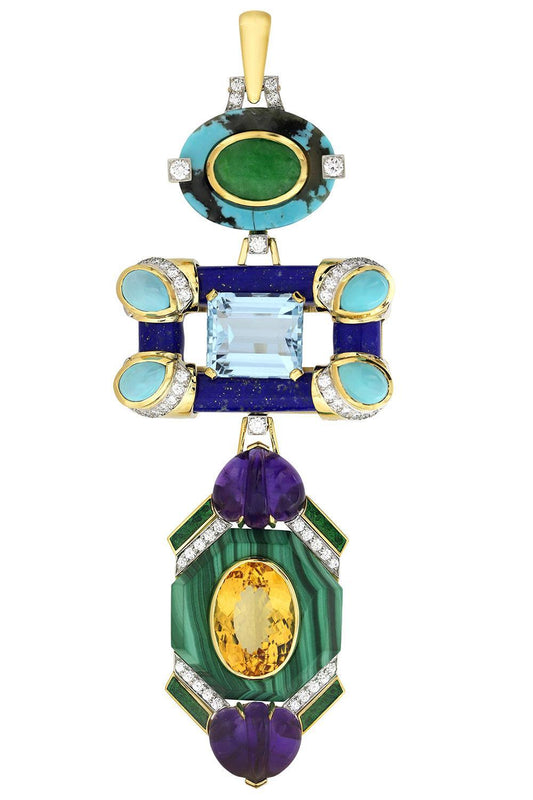 Turquoise Jade Lapis Green Couture Totem Necklace-YELLOW GOLD-JEWELRYFINE JEWELNECKLACE O-DAVID WEBB