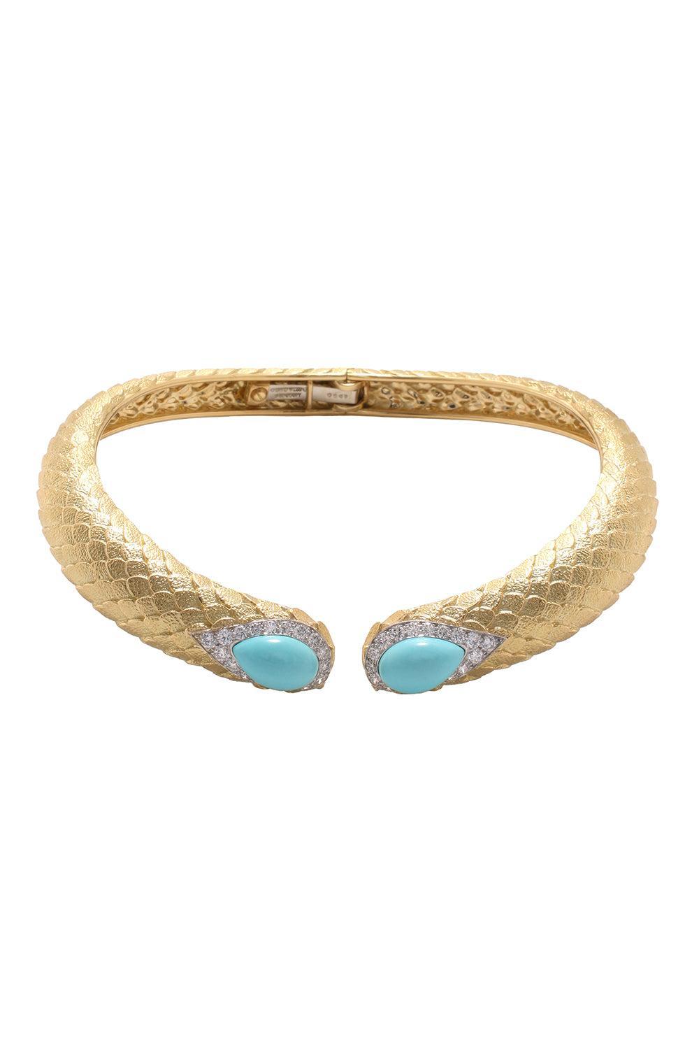 Turquoise Park Avenue Collar Necklace-YELLOW GOLD-JEWELRYFINE JEWELNECKLACE O-DAVID WEBB