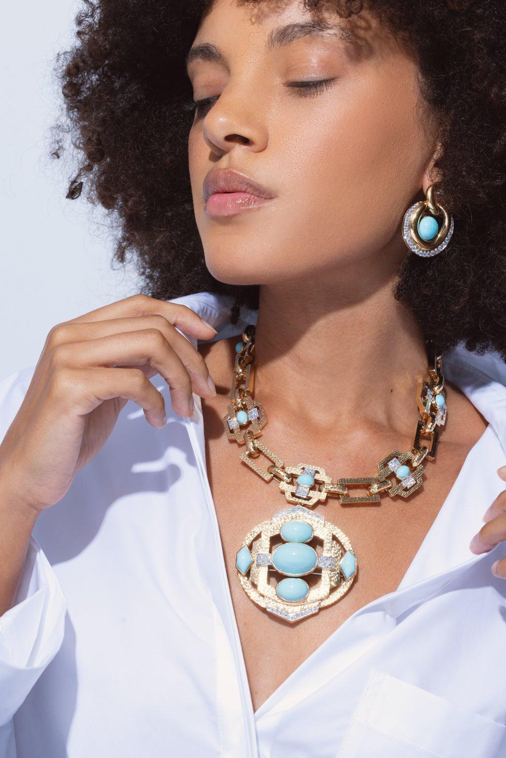 DAVID WEBB-Turquoise Plank Necklace-YELLOW GOLD