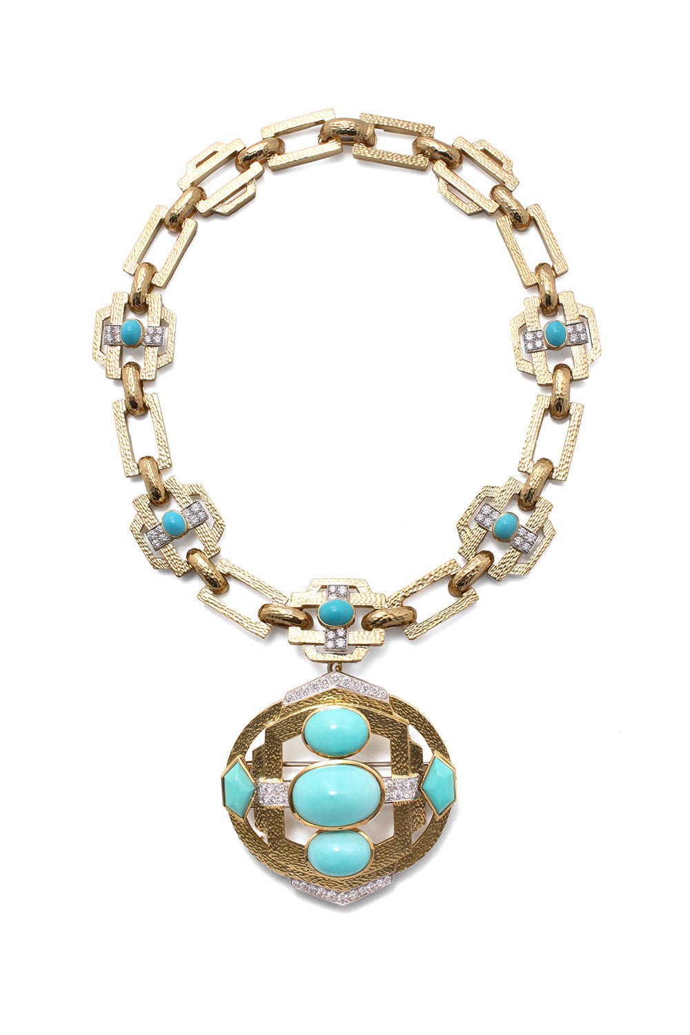 DAVID WEBB-Turquoise Plank Necklace-YELLOW GOLD