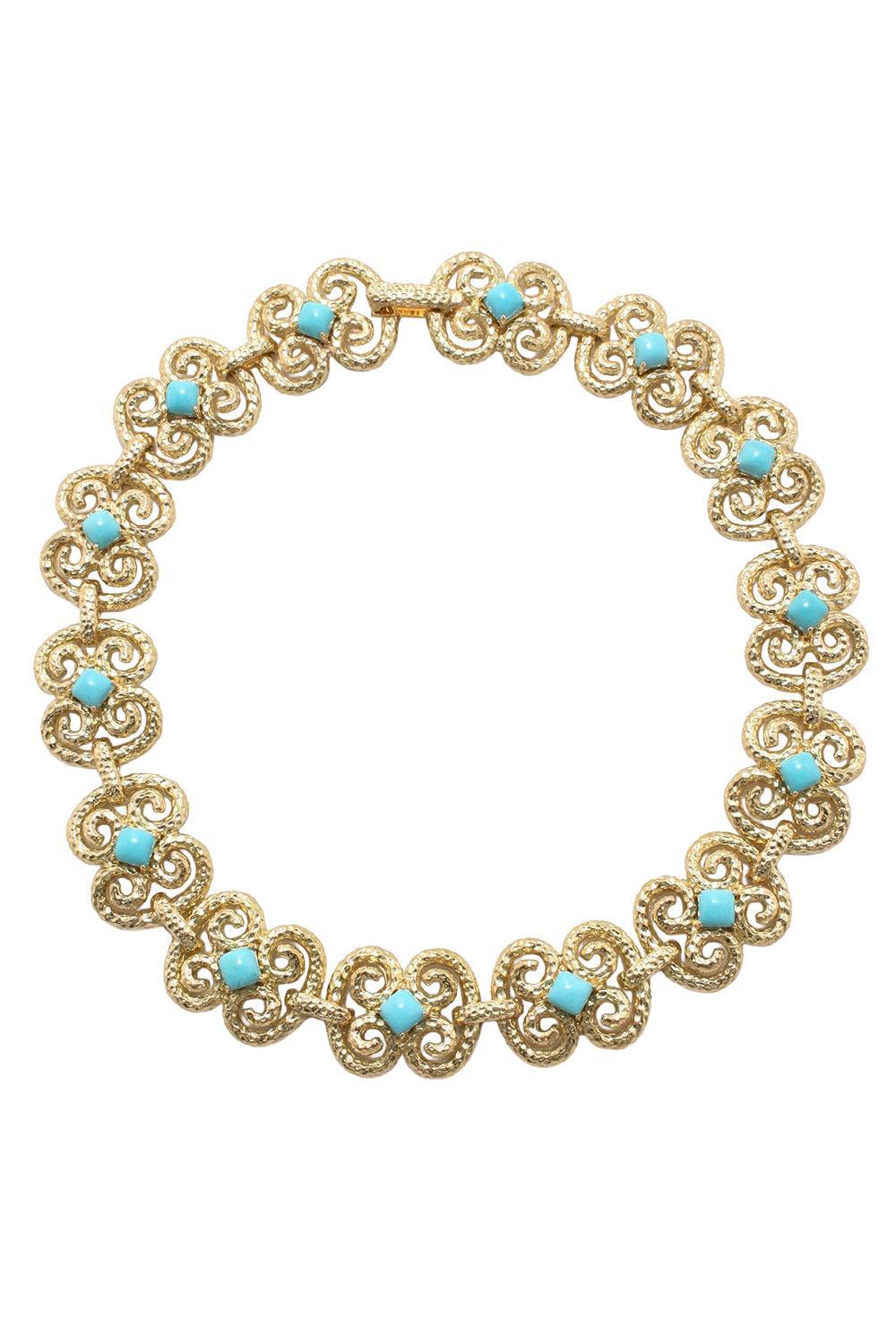 Turquoise Scroll Collar Necklace-YELLOW GOLD-JEWELRYFINE JEWELNECKLACE O-DAVID WEBB