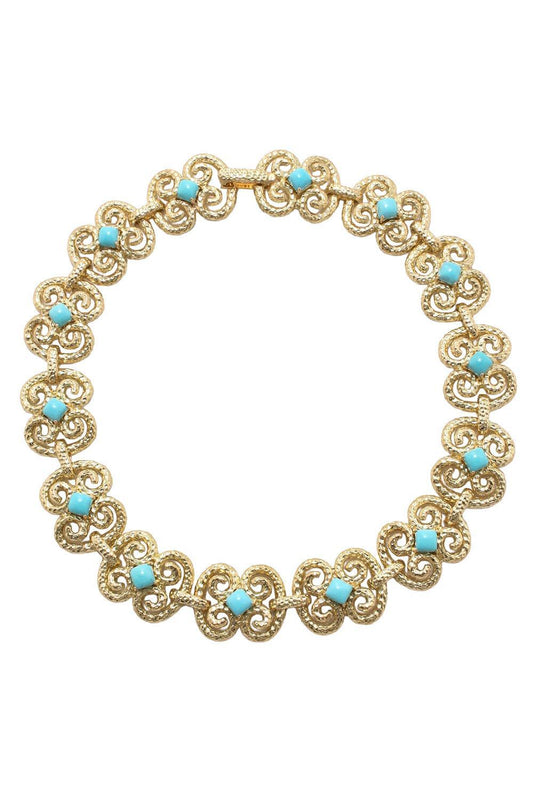 Turquoise Scroll Collar Necklace-YELLOW GOLD-JEWELRYFINE JEWELNECKLACE O-DAVID WEBB