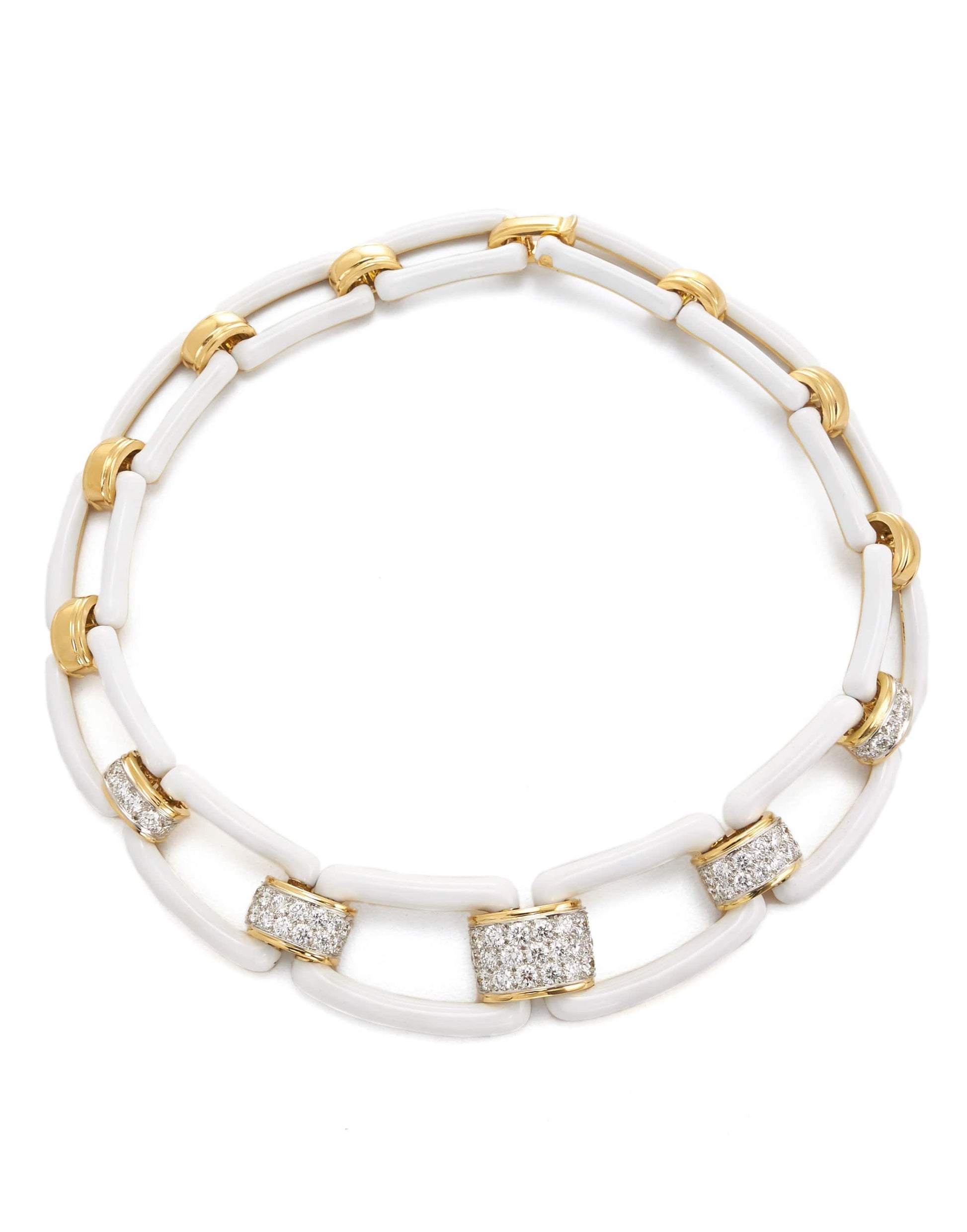 DAVID WEBB-White Enamel and Diamond Collar Necklace-YELLOW GOLD