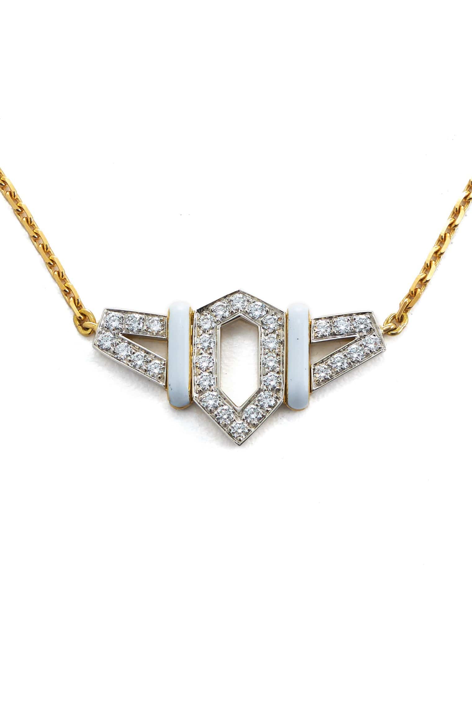 DAVID WEBB-White Enamel Diamond Flight Necklace-YELLOW GOLD