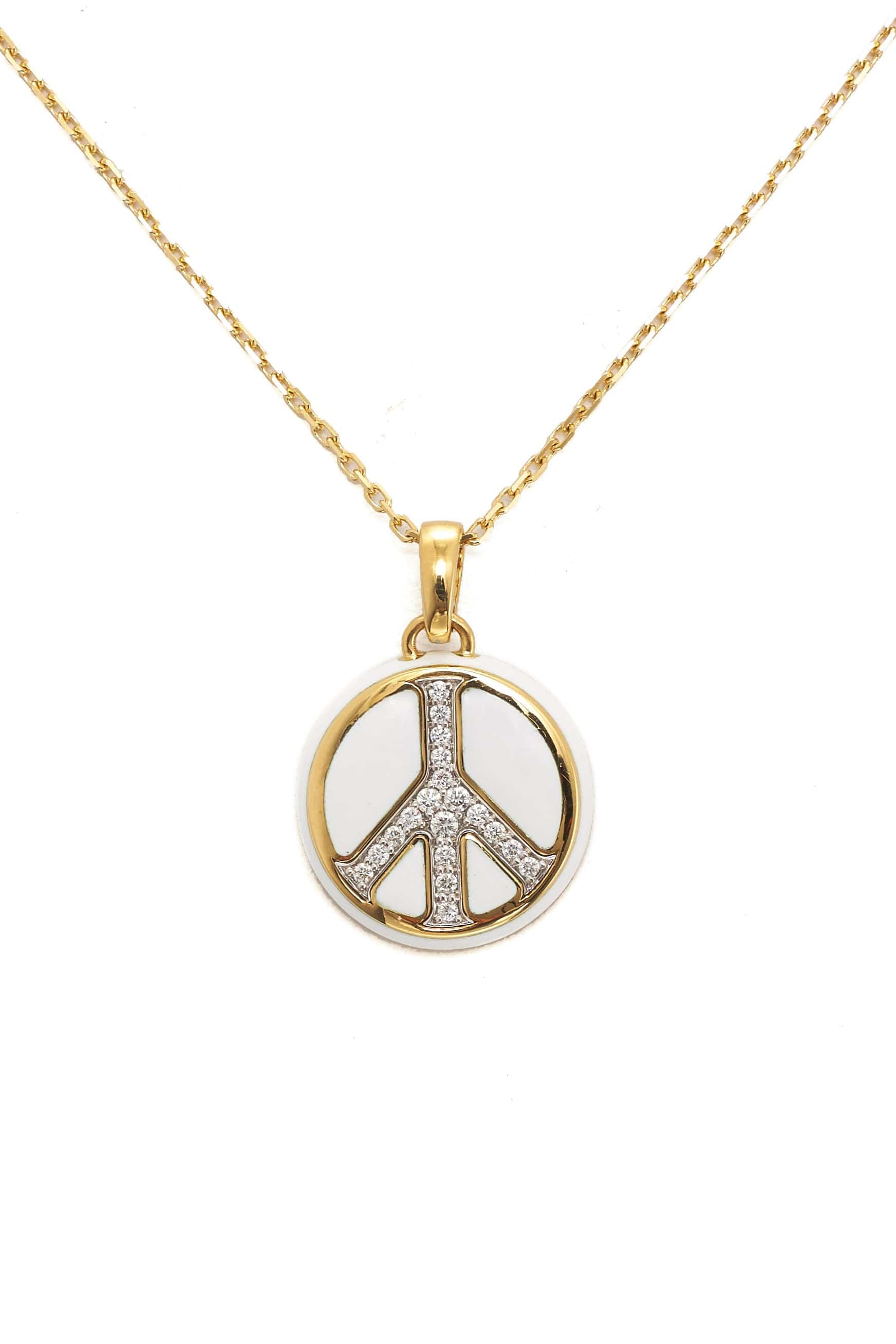 DAVID WEBB-White Enamel Peace Pendant Necklace-YELLOW GOLD