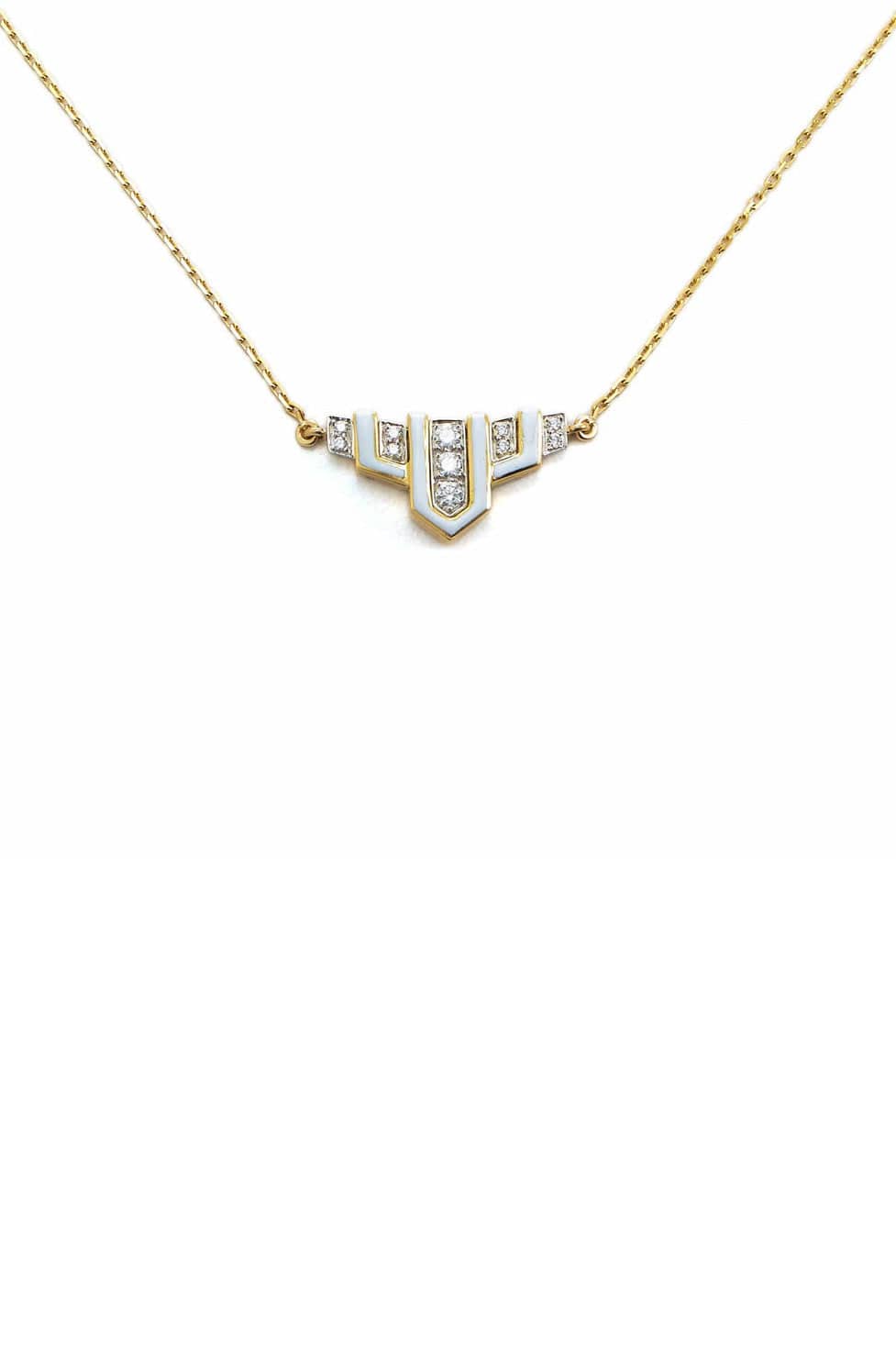 DAVID WEBB-White Enamel Scape Necklace-YELLOW GOLD