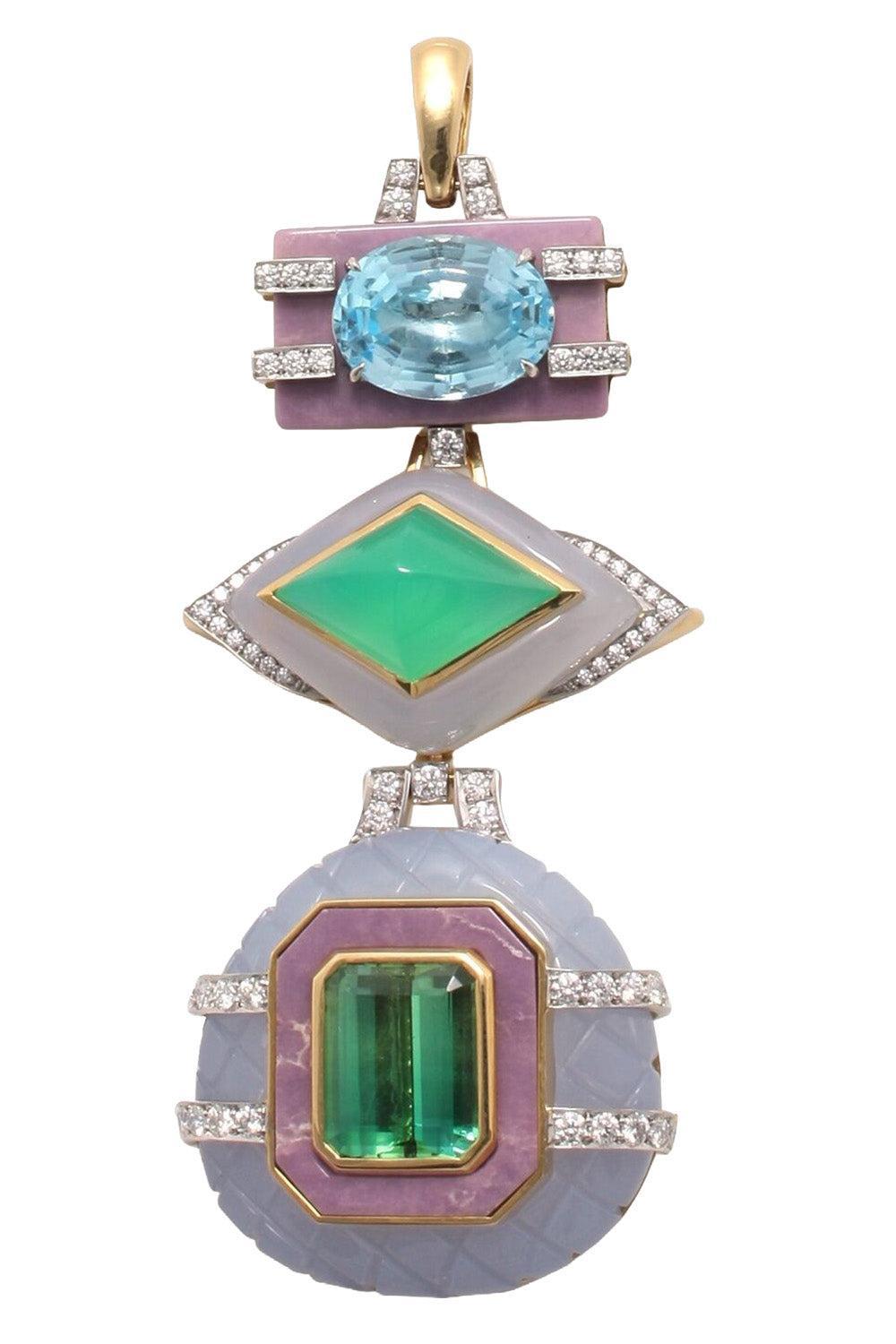 Aquamarine Diamond Totem Pendant-YELLOW GOLD-JEWELRYFINE JEWELPENDANT-DAVID WEBB