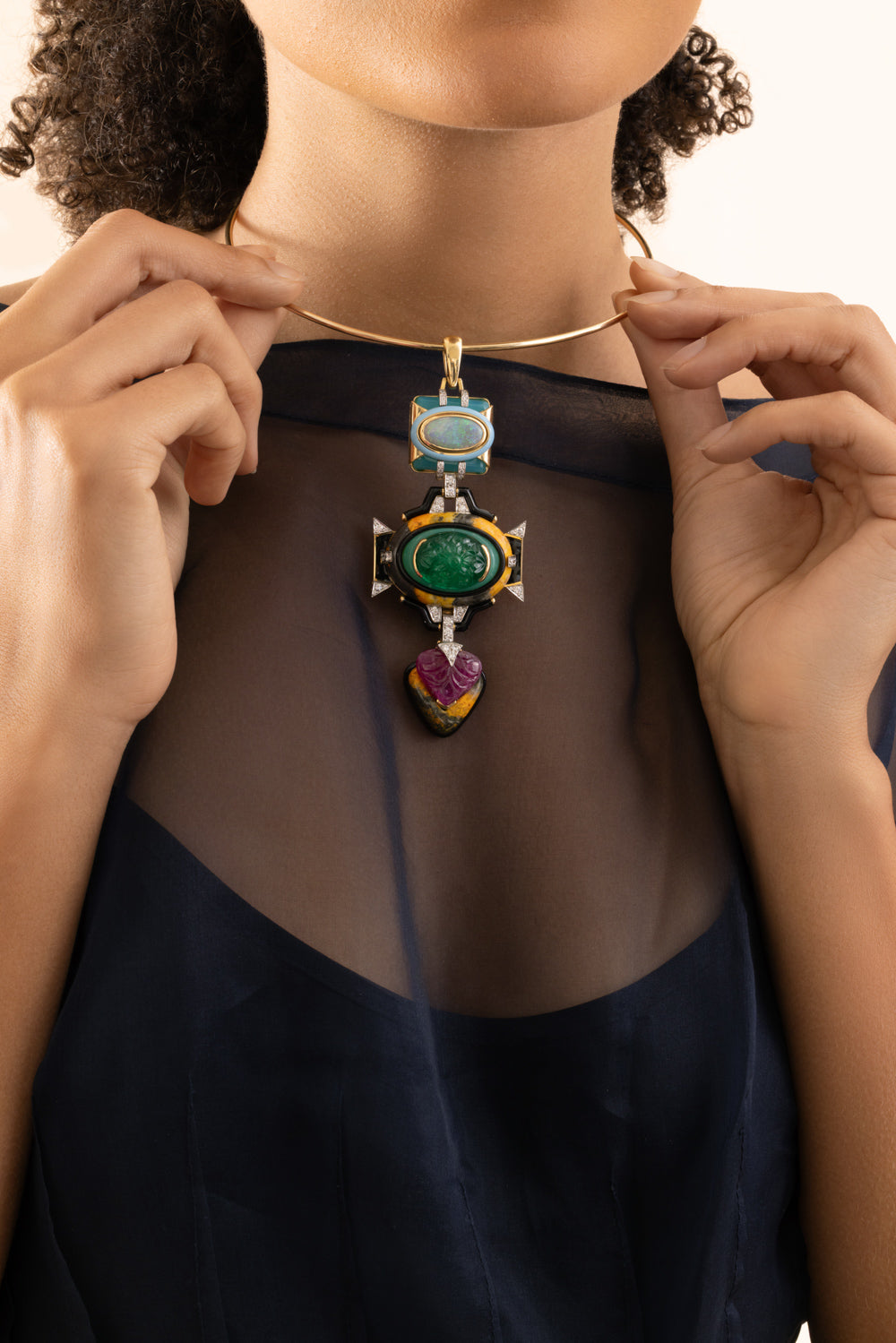 Blue Agate Ruby Black BlueTotem Pendant