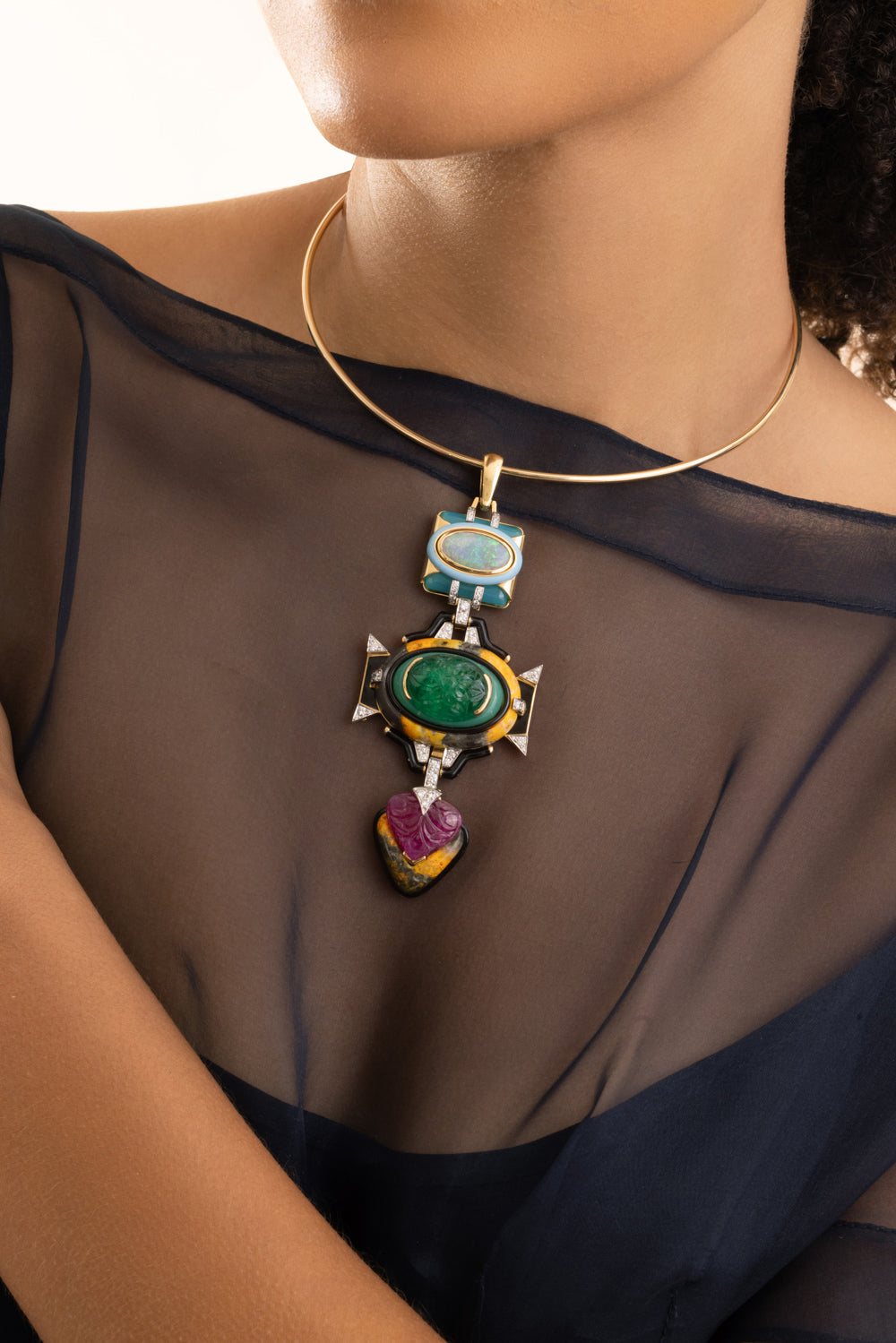 Blue Agate Ruby Black BlueTotem Pendant