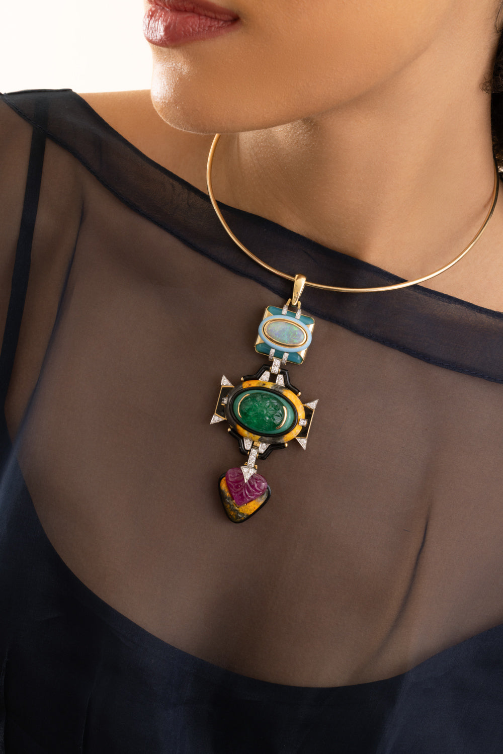 Blue Agate Ruby Black BlueTotem Pendant