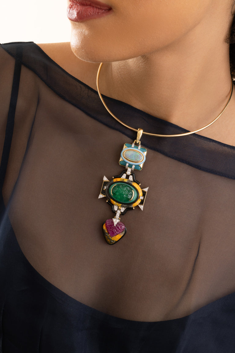 Blue Agate Ruby Black BlueTotem Pendant