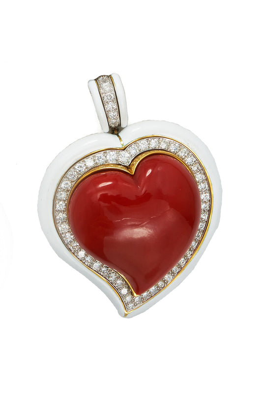 Coral Diamond Heart Pendant