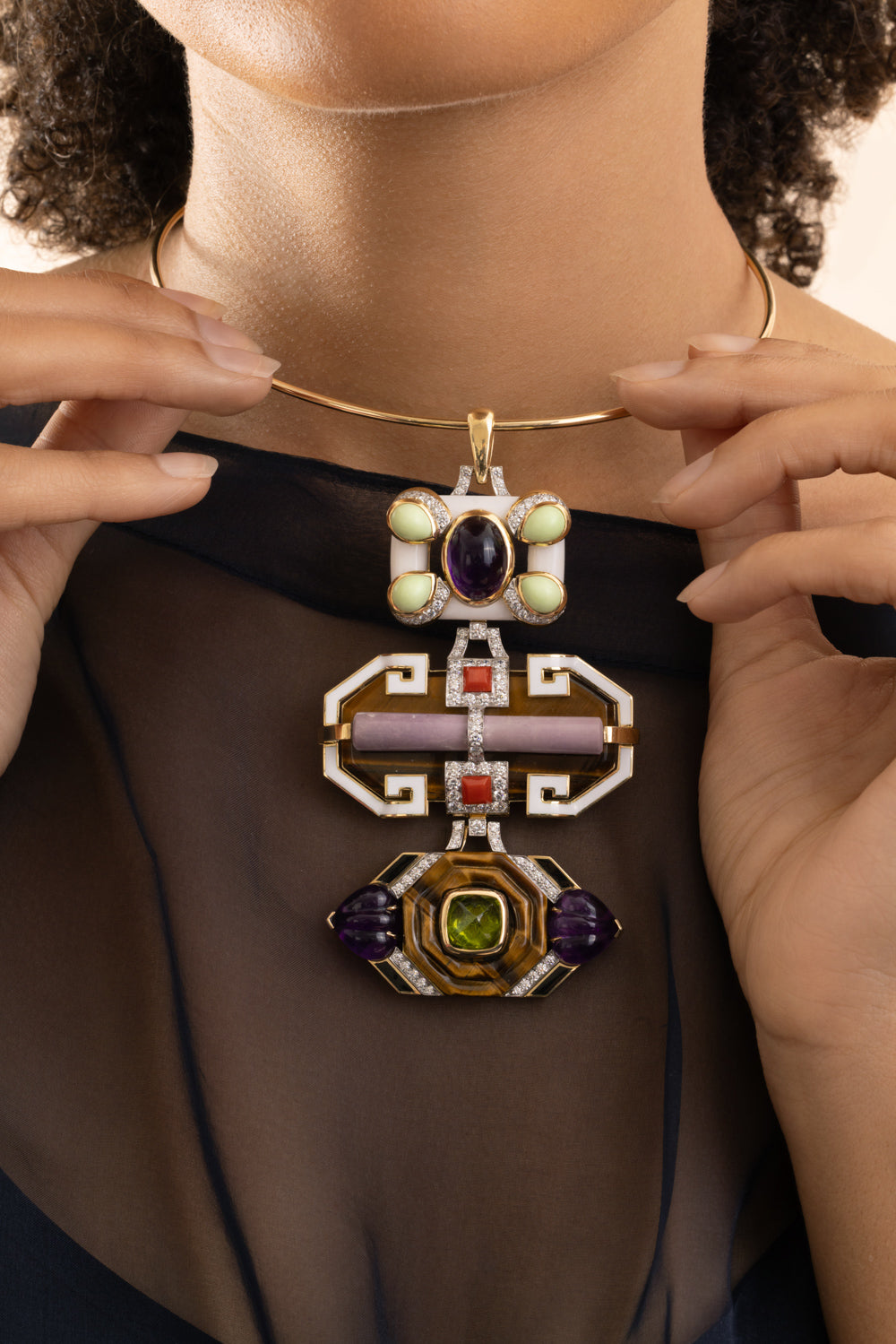 Tigers Eye Marble White Black Totem Pendant