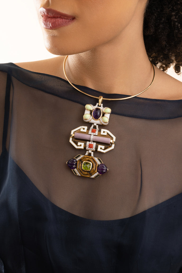 Tigers Eye Marble White Black Totem Pendant