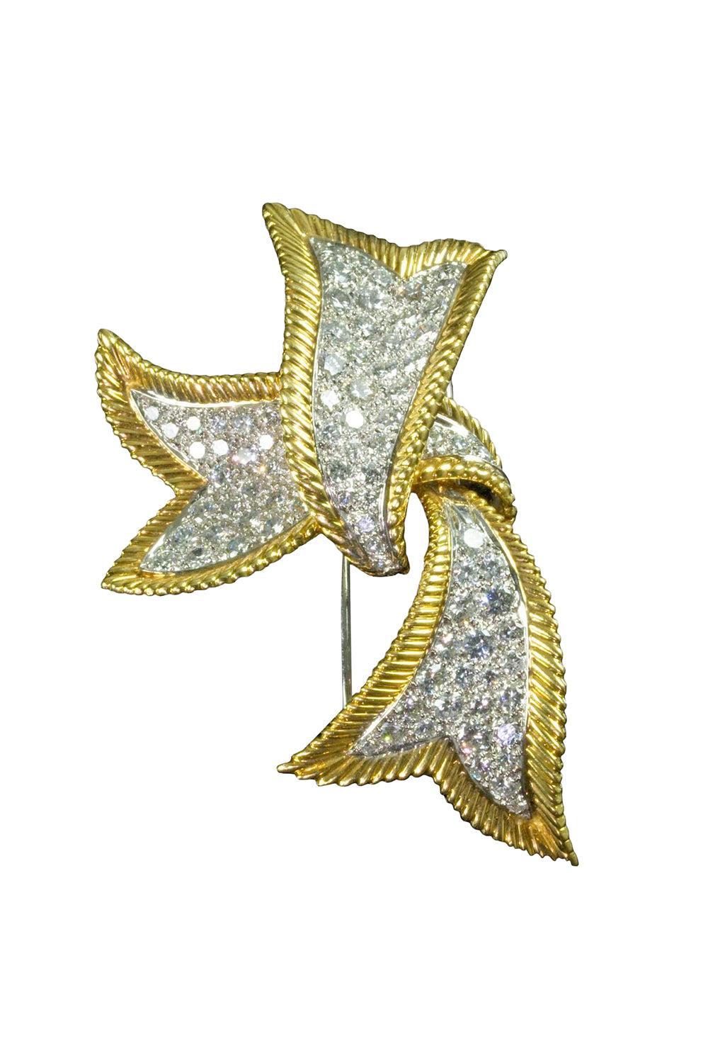 Diamond Small Ribbon Brooch-YELLOW GOLD-JEWELRYFINE JEWELPIERCING-DAVID WEBB