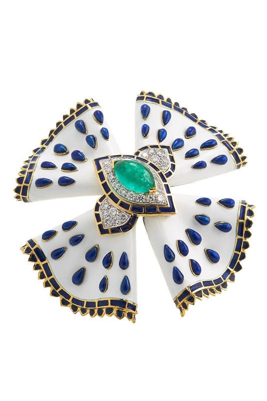 Emerald White Heraldic Brooch-YELLOW GOLD-JEWELRYFINE JEWELPIN-DAVID WEBB