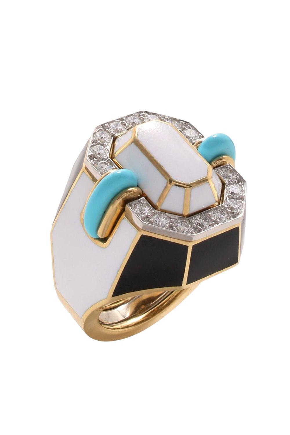 Black White Turquoise Diamond Small Facet Ring-YELLOW GOLD-5.75-JEWELRYFINE JEWELRING-DAVID WEBB