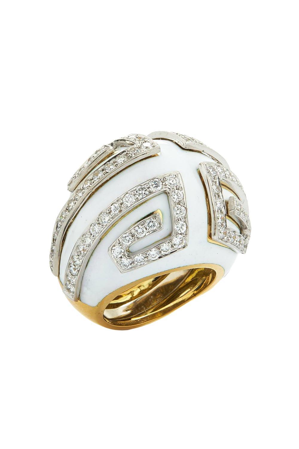 Diamond White Enamel Scroll Ring-YELLOW GOLD-6-JEWELRYFINE JEWELRING-DAVID WEBB