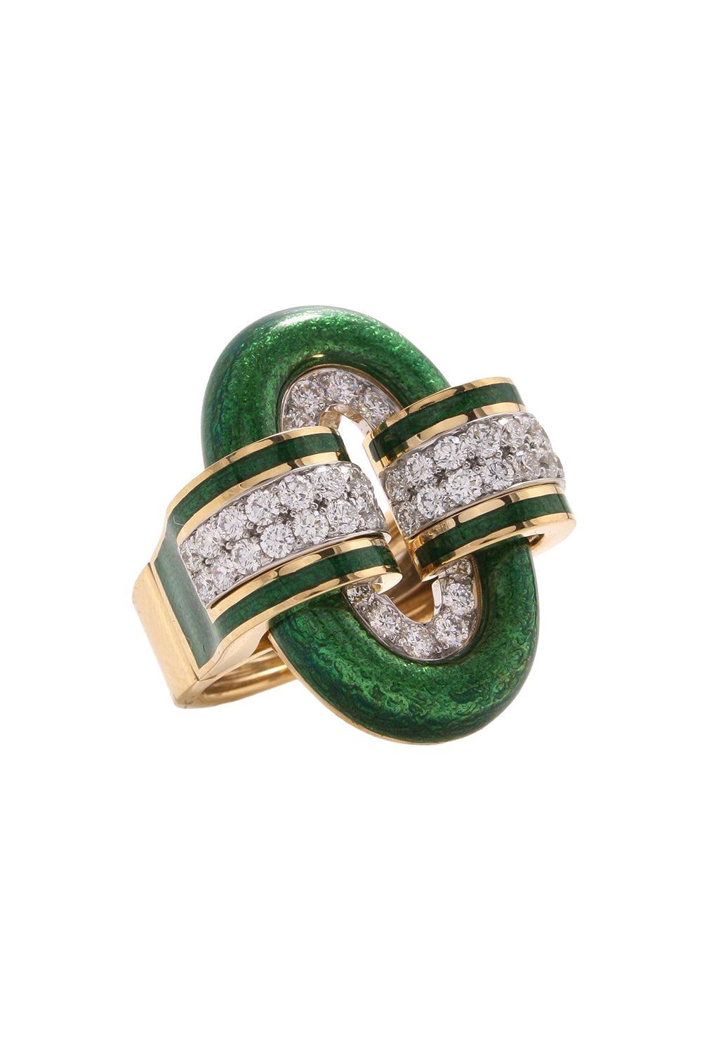 Green Small Oval Buckle Ring-YELLOW GOLD-5.5-JEWELRYFINE JEWELRING-DAVID WEBB