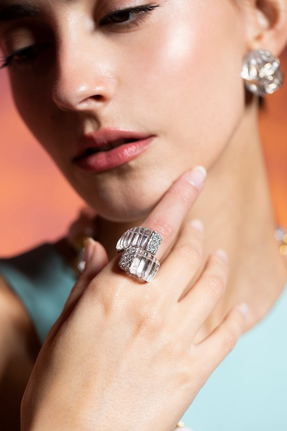 DAVID WEBB-Fluted Rock Crystal Ring-PLAT