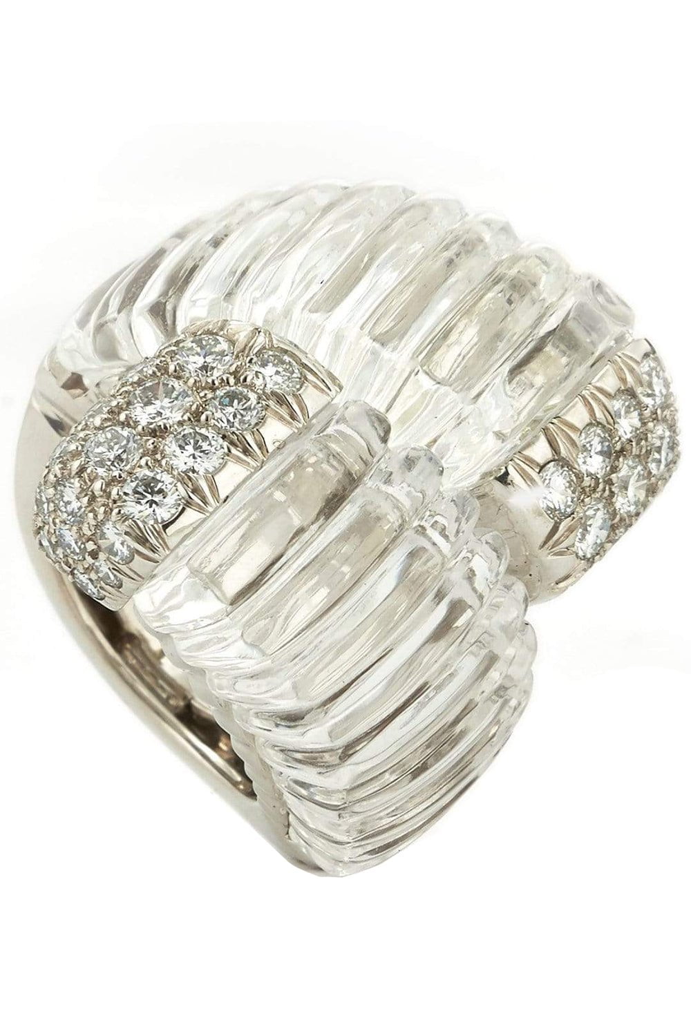 DAVID WEBB-Rock Crystal Crossover Ring-PLATINUM