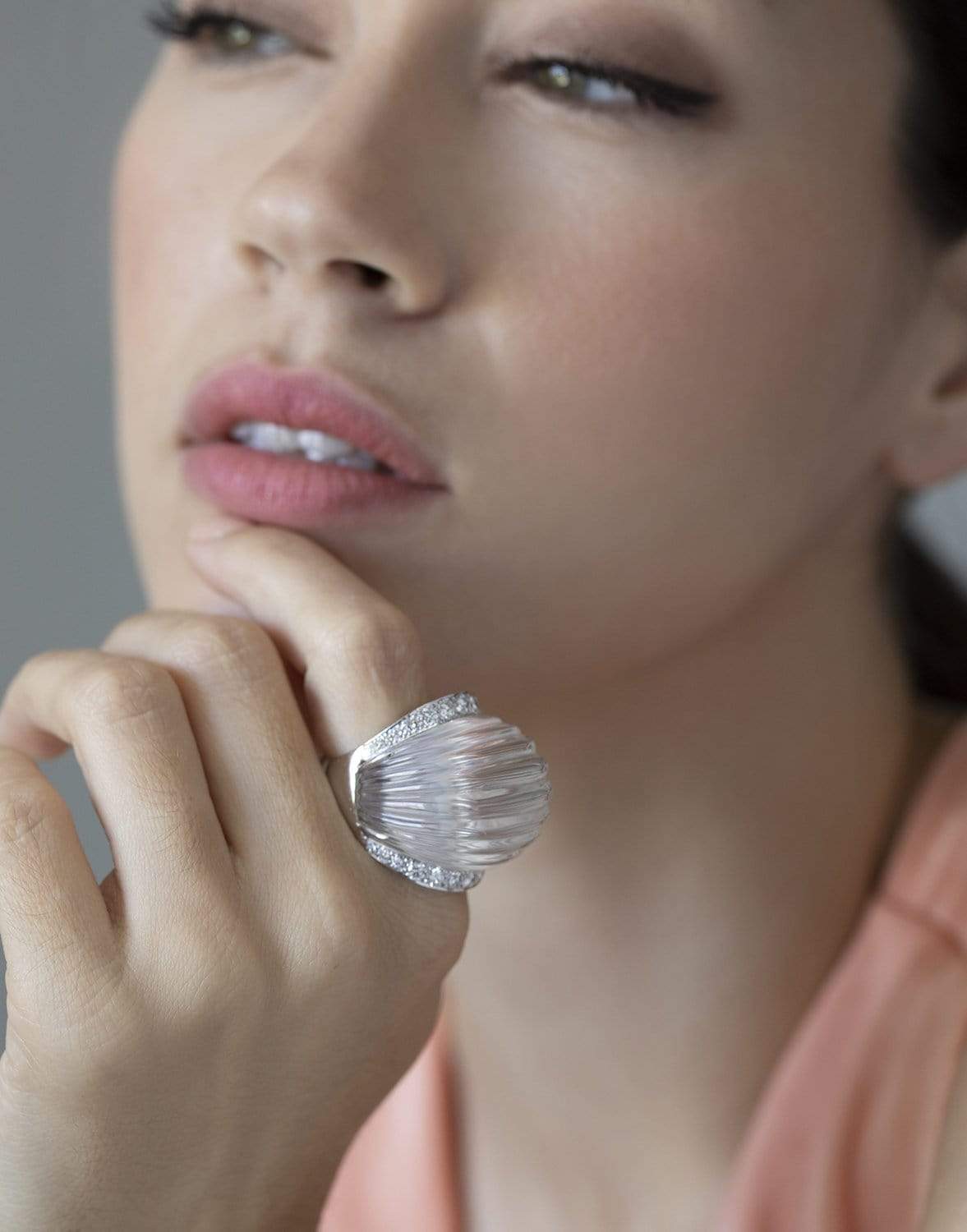 DAVID WEBB-Fluted Rock Crystal Ring-PLATINUM