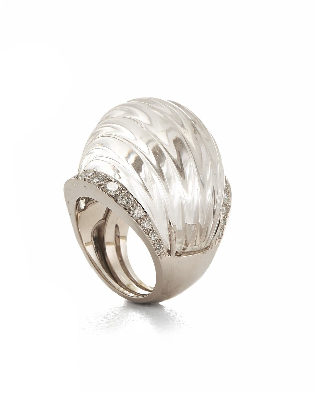 DAVID WEBB-Fluted Rock Crystal Ring-PLATINUM