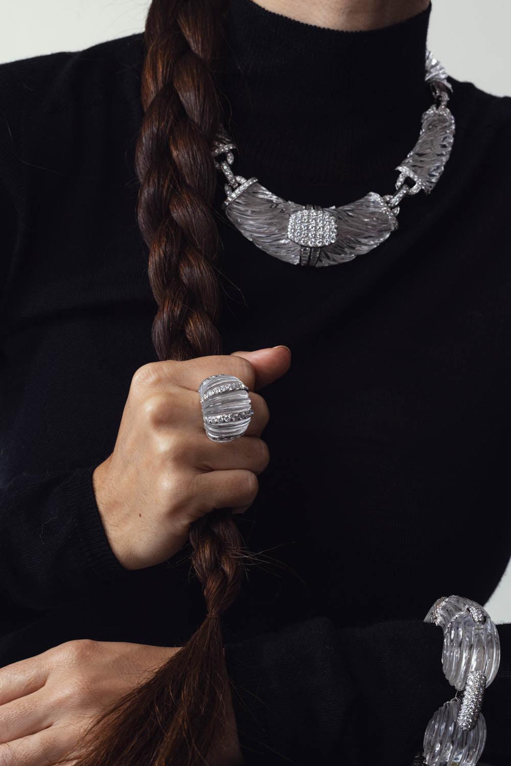  DAVID WEBB-Rock Crystal Diamond Hutton Ring-WHITE GOLD 