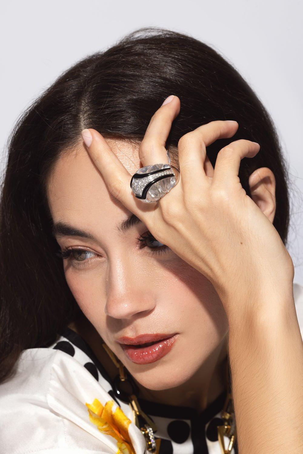 DAVID WEBB-Black Tie Ring-WHITE GOLD