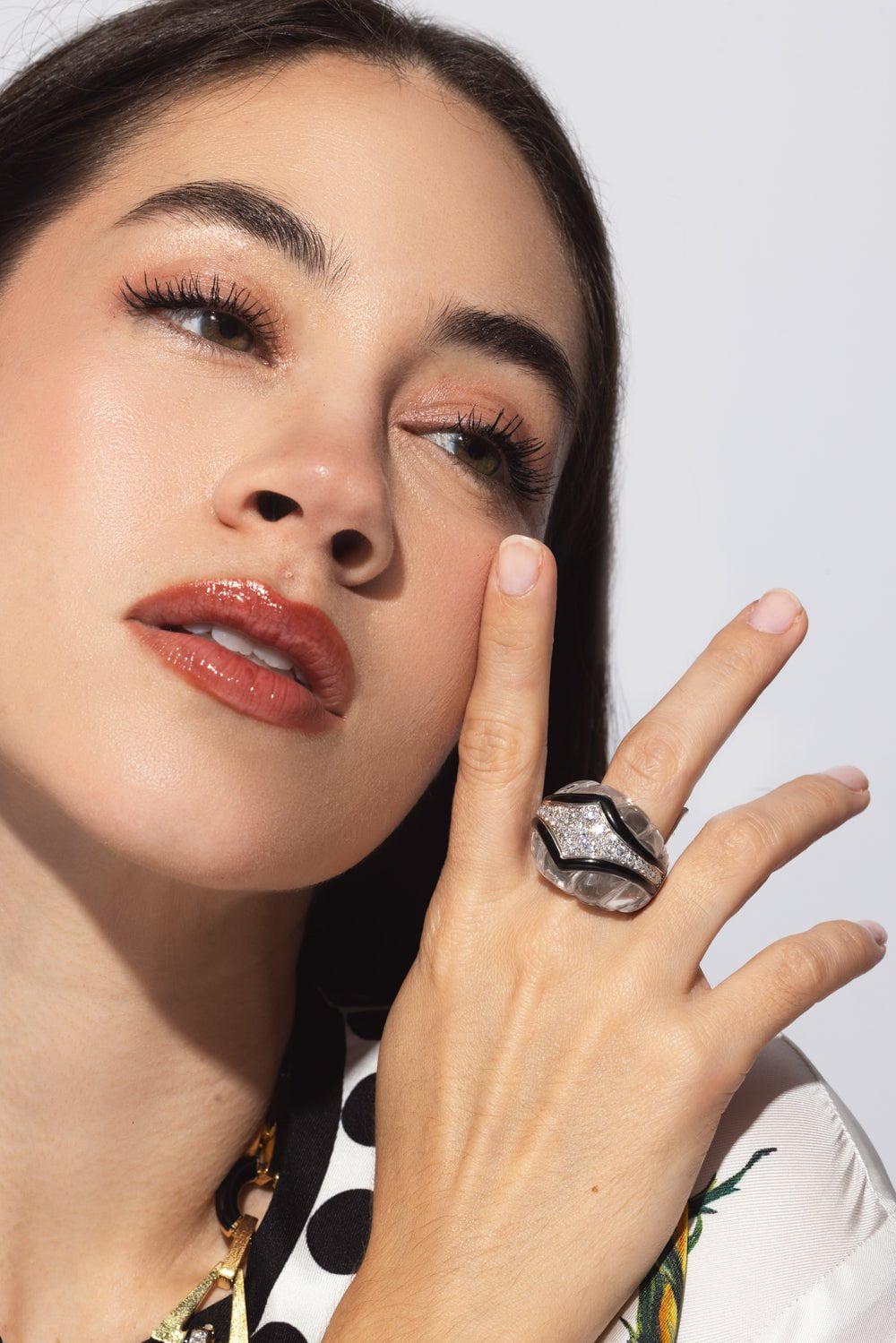 DAVID WEBB-Black Tie Ring-WHITE GOLD