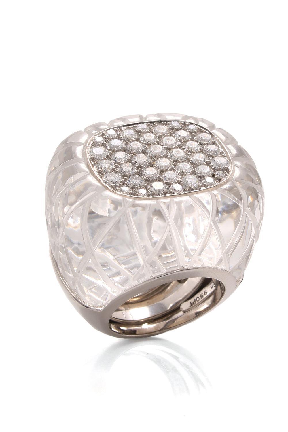 DAVID WEBB-Rock Crystal Skating Rink Ring-WHITE GOLD