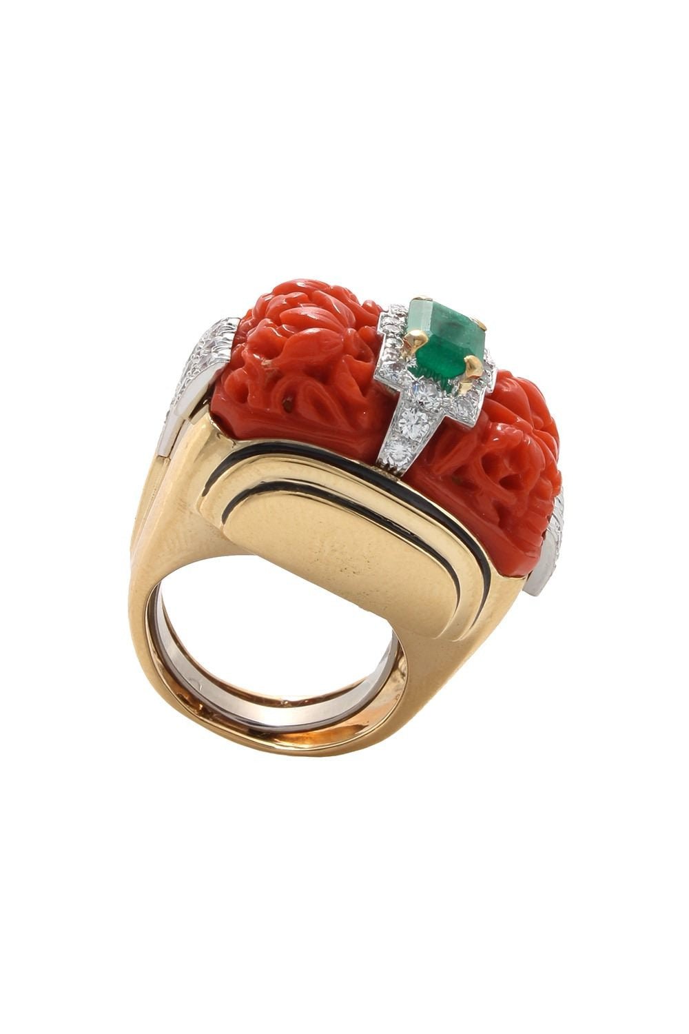 DAVID WEBB-Coral Cuddle Ring-YELLOW GOLD
