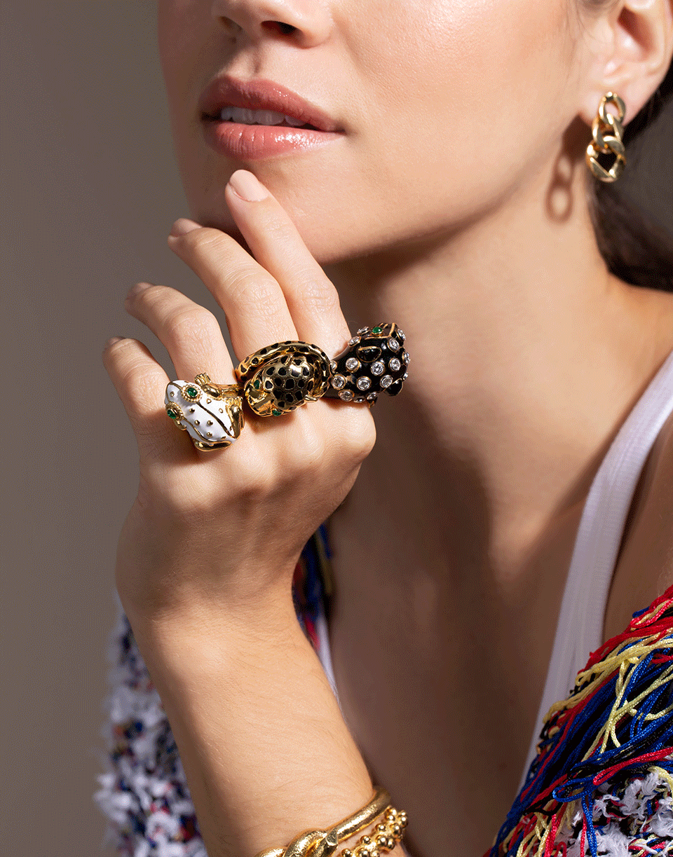  DAVID WEBB-White Enamel Frog Ring-YELLOW GOLD 
