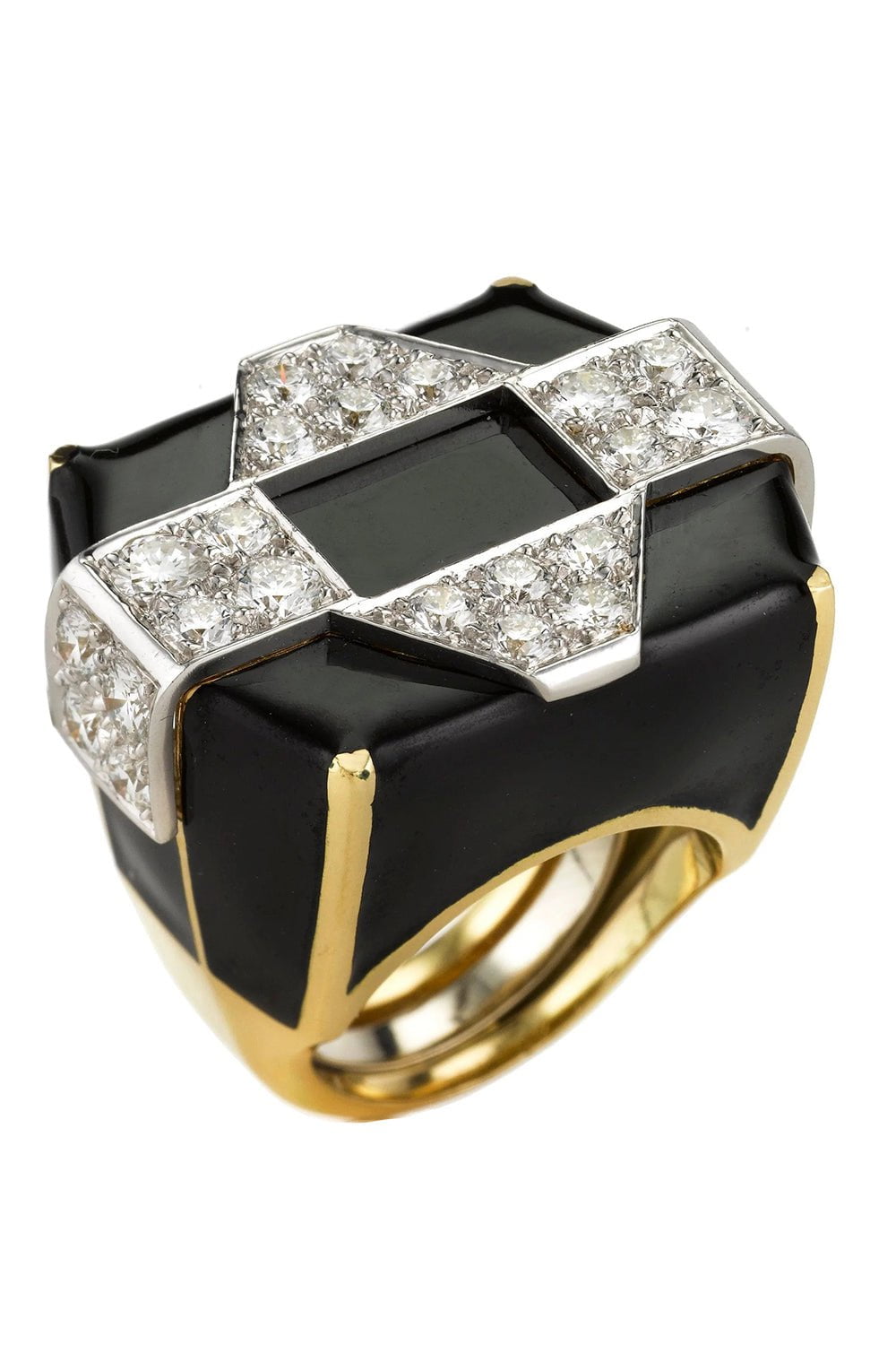 DAVID WEBB-Black Enamel and Diamond Ring-YELLOW GOLD