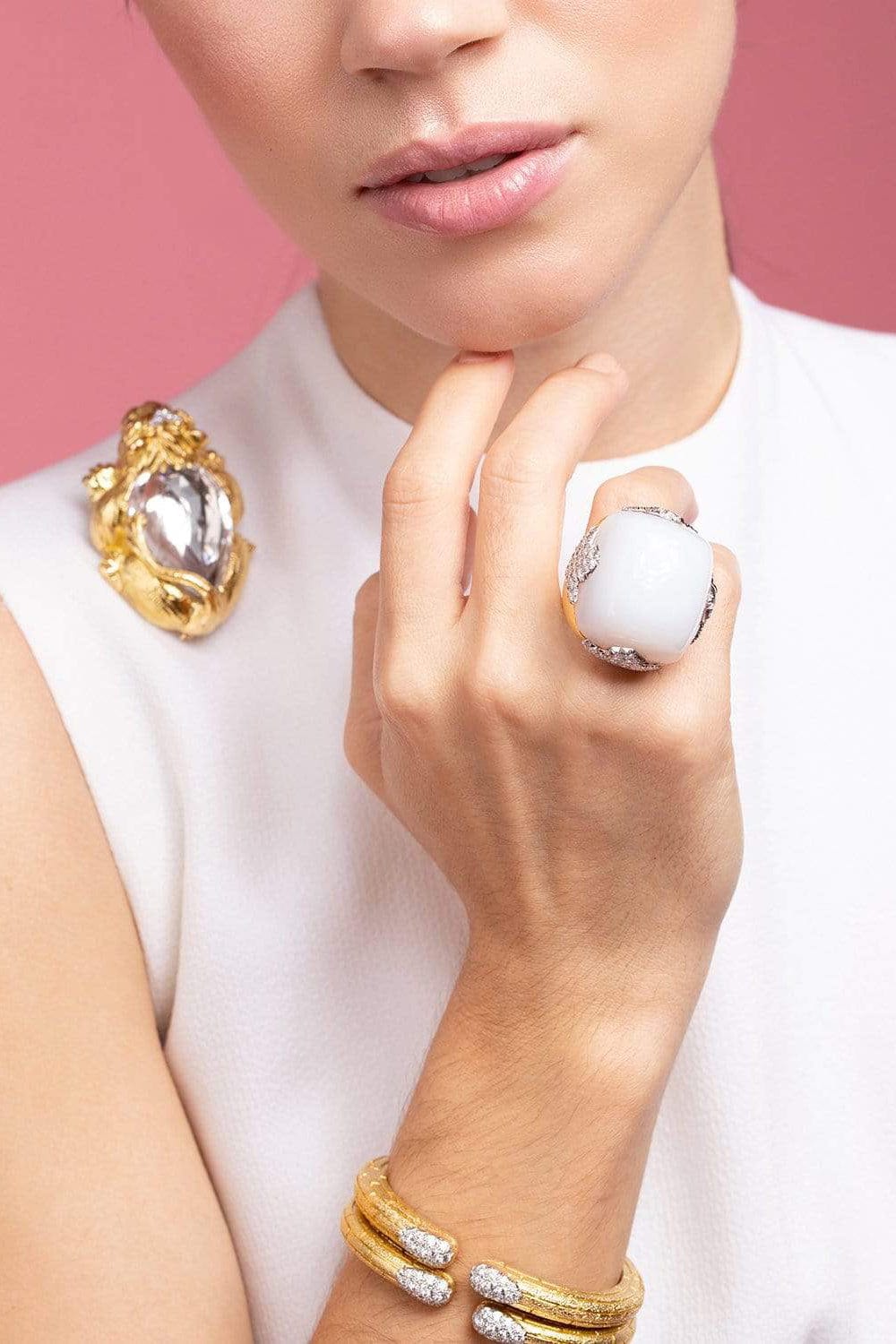 DAVID WEBB-Cabochon Agate Diva Ring-YELLOW GOLD