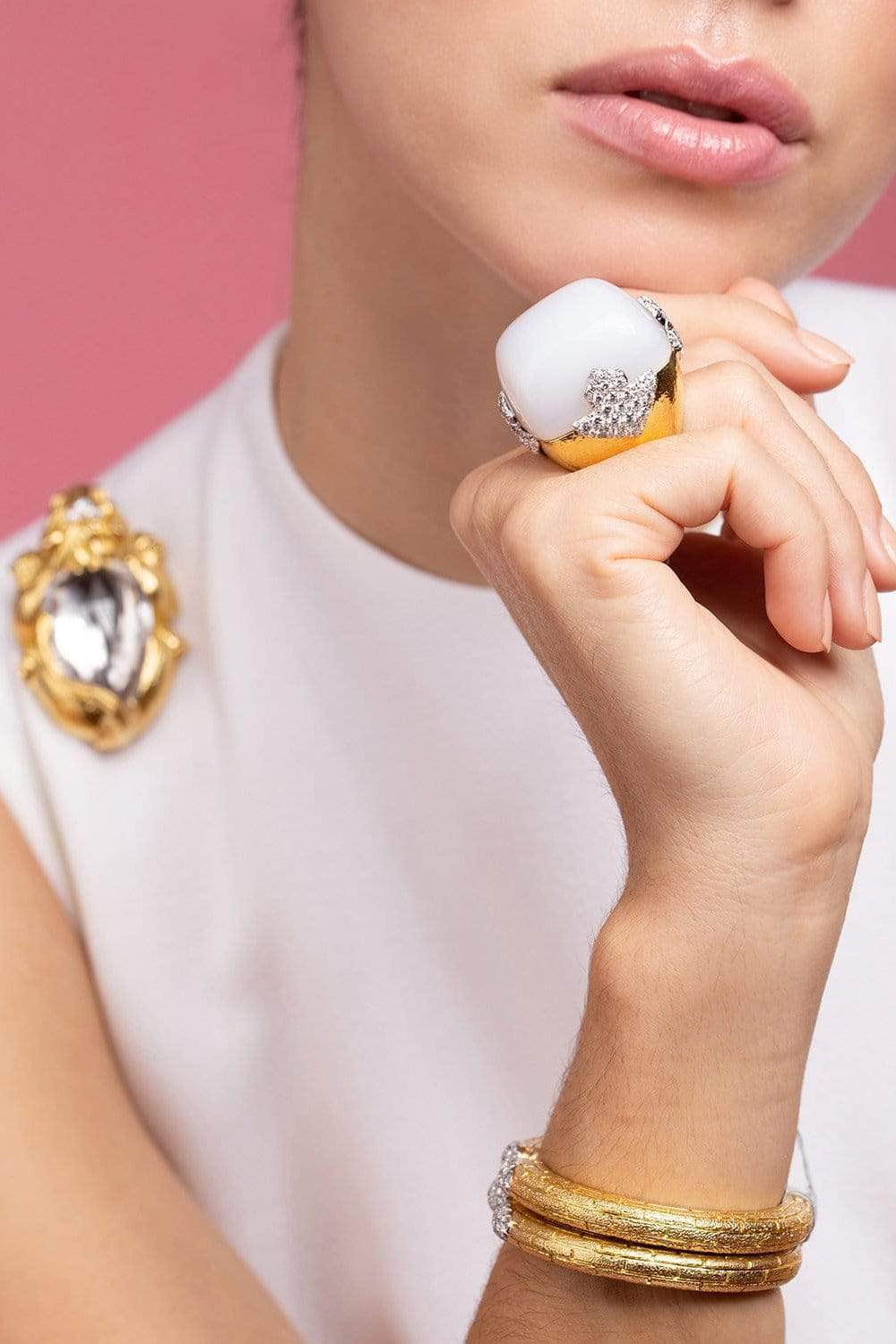 DAVID WEBB-Cabochon Agate Diva Ring-YELLOW GOLD