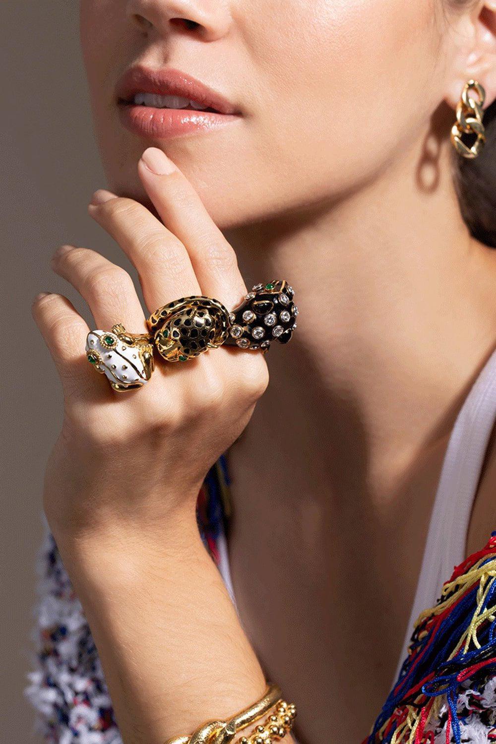 DAVID WEBB-Large White Frog Ring-YELLOW GOLD