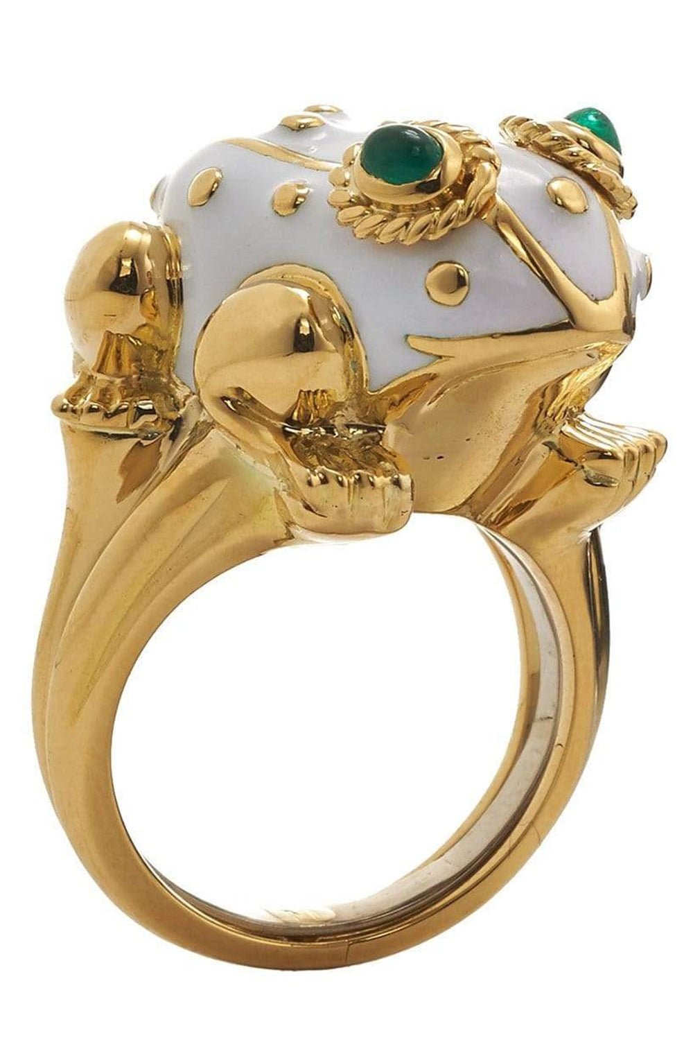 DAVID WEBB-Large White Frog Ring-YELLOW GOLD