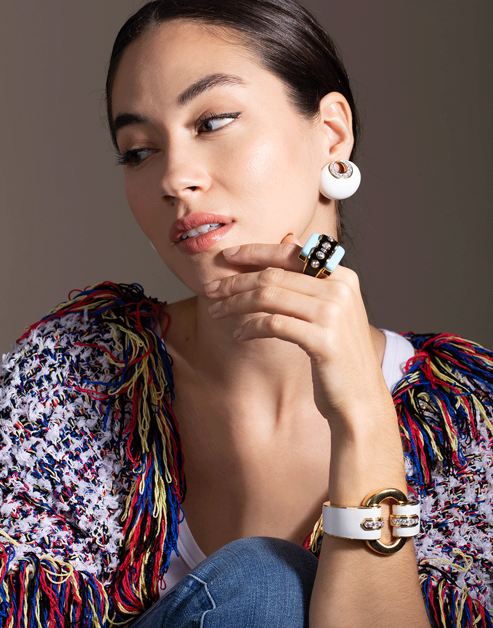 DAVID WEBB-Turquoise Domino Ring-YELLOW GOLD