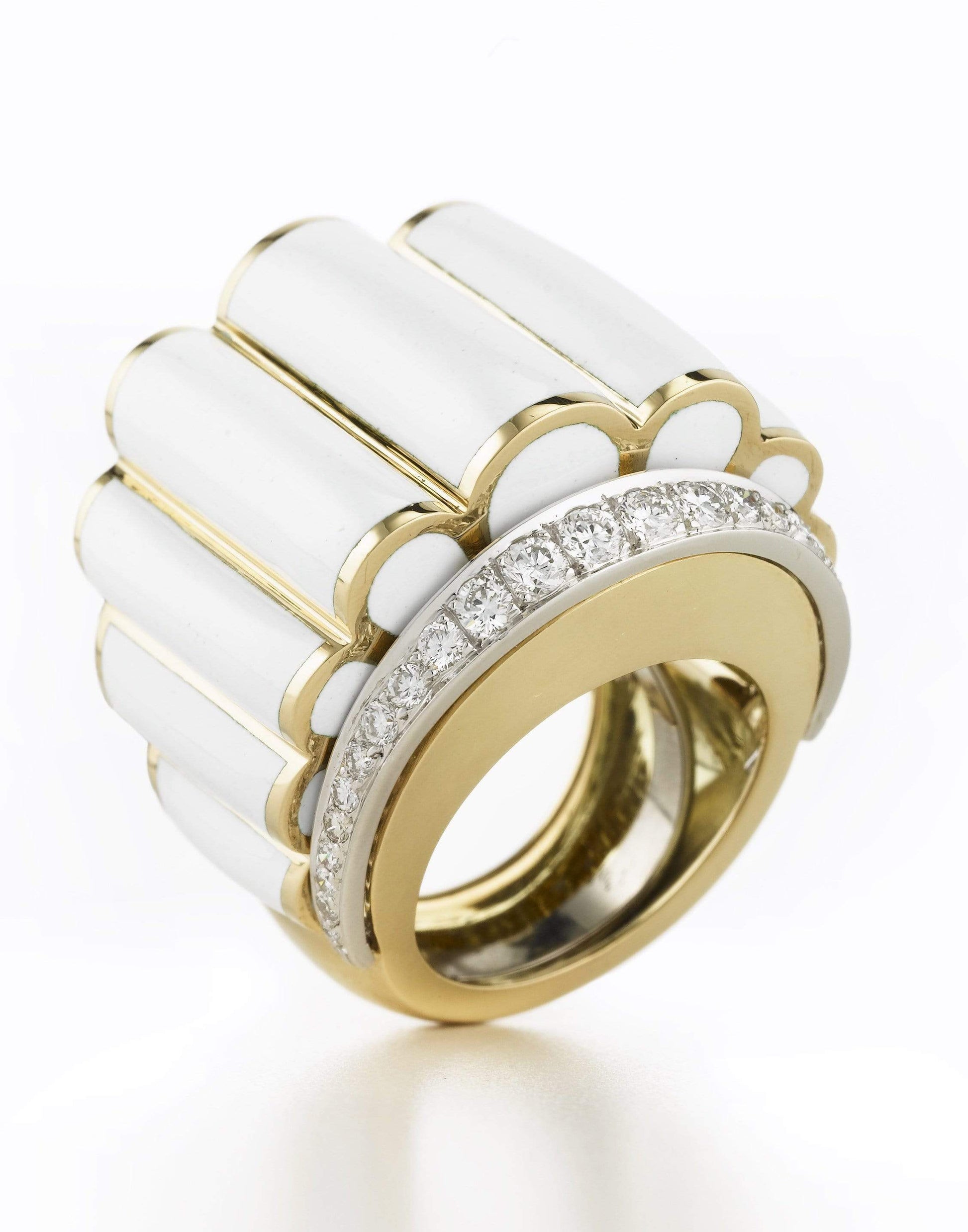 DAVID WEBB-White Enamel Scallop Ring-YELLOW GOLD