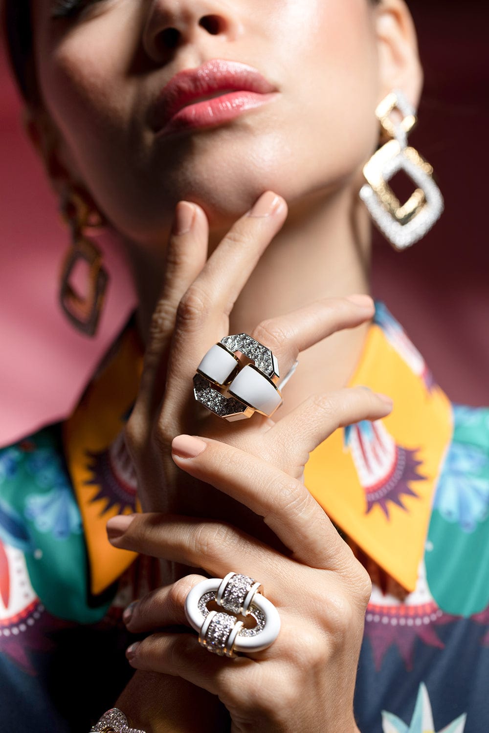 DAVID WEBB-White Enamel Tire Ring-YELLOW GOLD