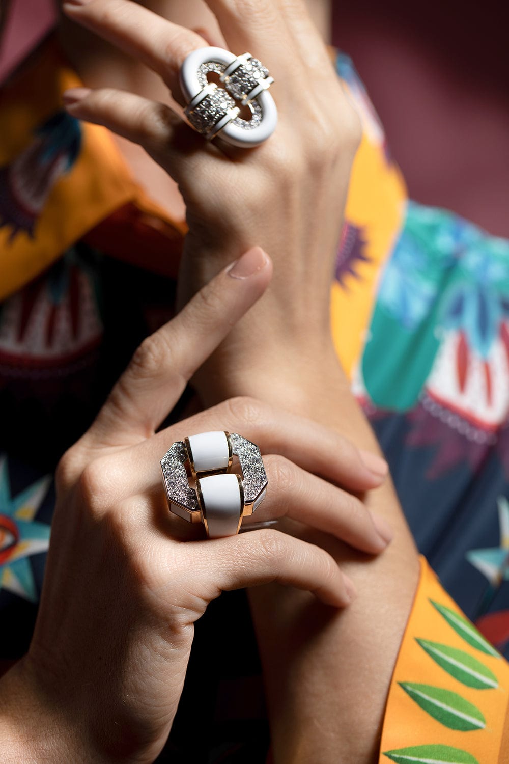 DAVID WEBB-White Enamel Tire Ring-YELLOW GOLD