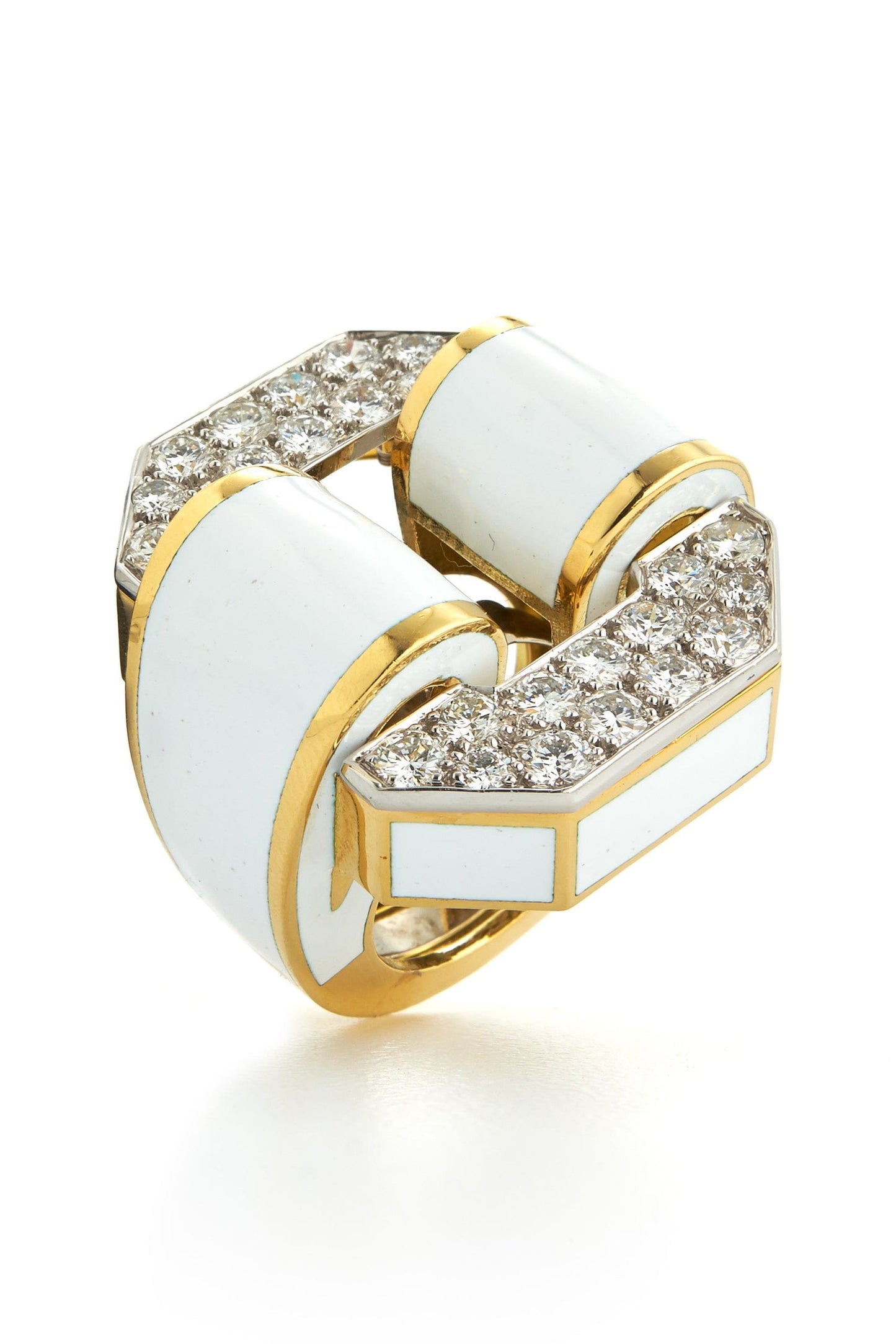 DAVID WEBB-White Enamel Tire Ring-YELLOW GOLD