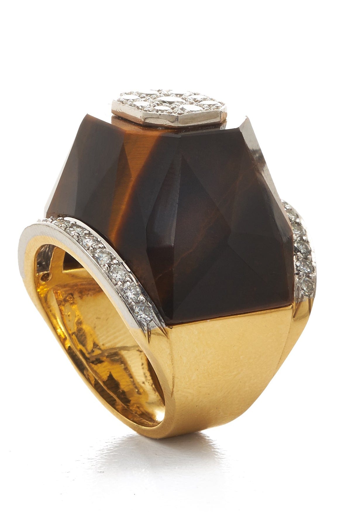 DAVID WEBB-Tiger's Eye Flat Top Ring-YELLOW GOLD